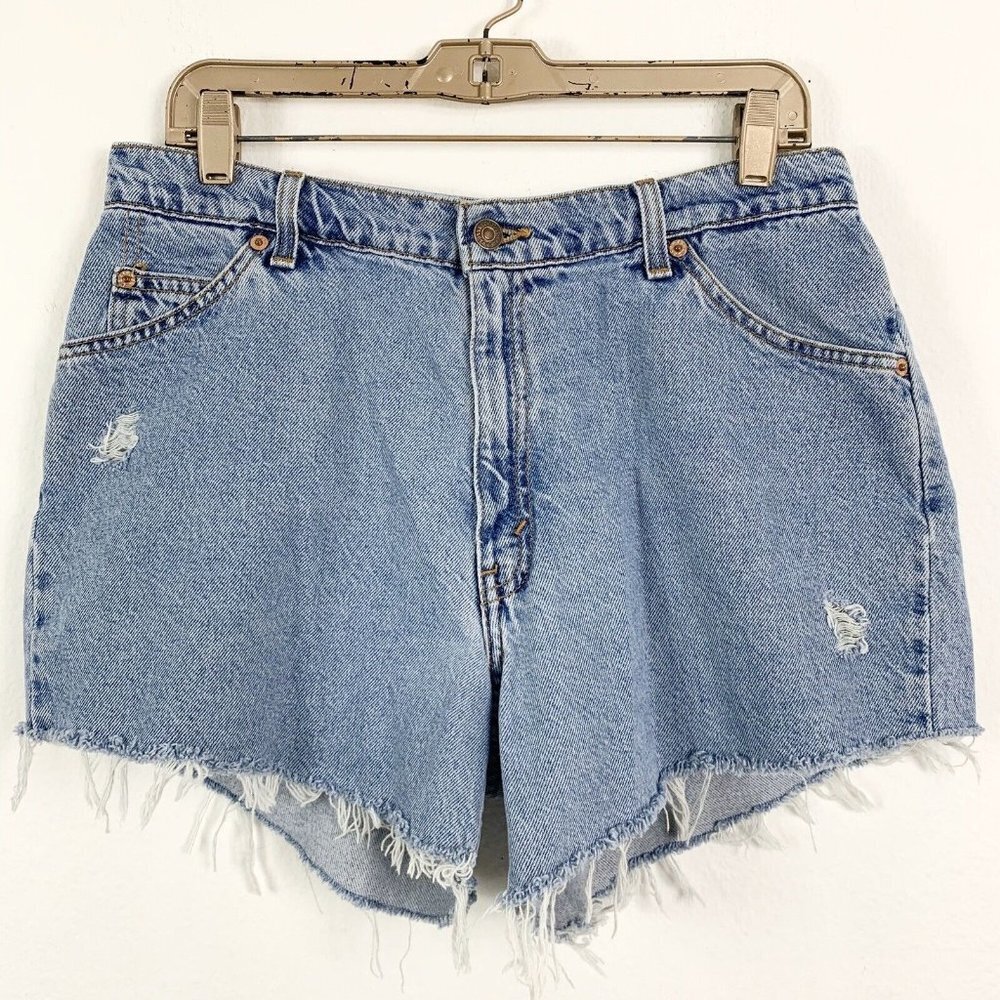 Vintage Levis Jean Shorts 13 Distressed Cut Off 950 Relaxed Fit Light Wash Denim